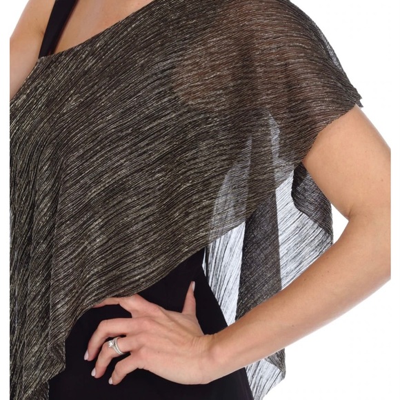 Joseph Ribkoff Black/Gold Draped Sheer Overlay Wide-Leg Jumpsuit NEW - Picture 4 of 5